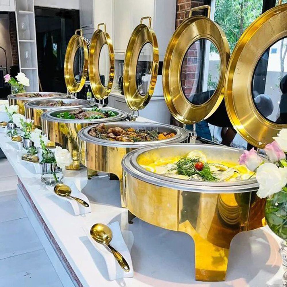 Elegant Gold Chafing Dish Buffet Setup